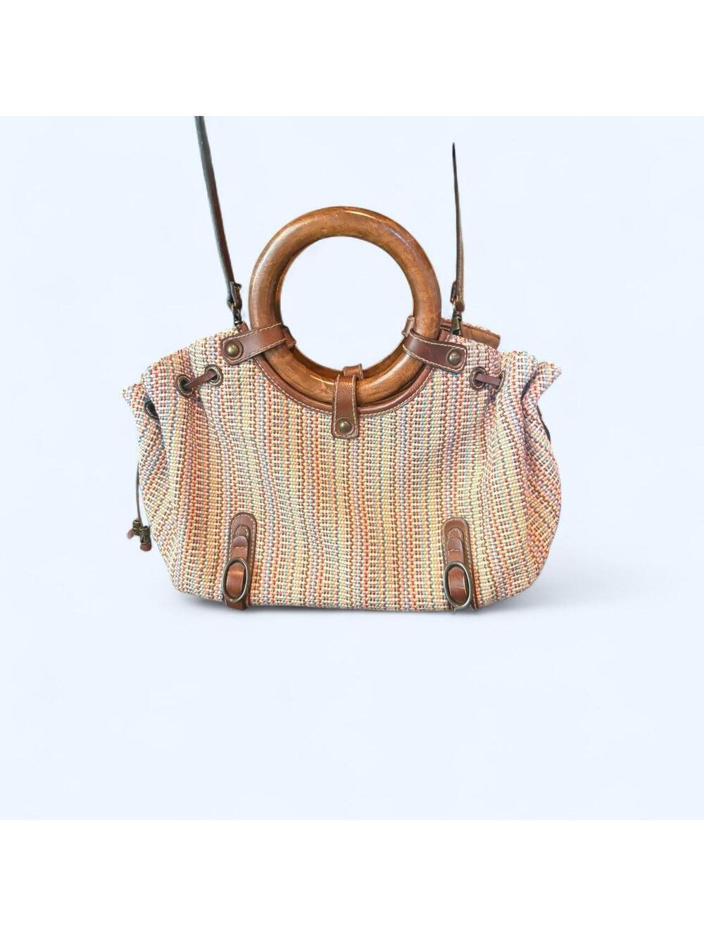 Fossil Woven Bag with Wooden Handle
